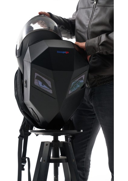 LED Kırmızı Göz Maskeli Akıllı Sırt Çantası - Sert Kasa, USB Şarj Girişli Teknolojik Çanta modelleri