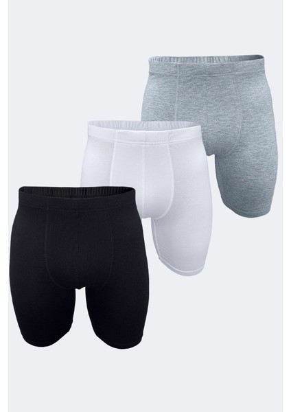 Erkek 3 Lü Paket Siyah Beyaz Gri Uzun Paçalı Modal Boxer 018