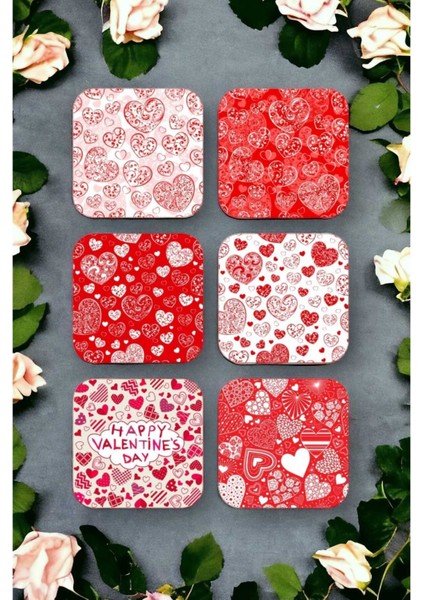 Aşk Love Kalpli Ahşap Bardak Altlığı Seti 6 Adet