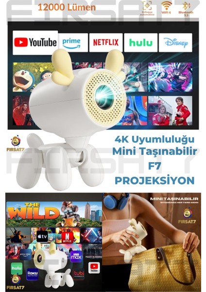 F7 Mini 4K Mini Projektör 4K Android 13 Tv Wifi Projeksiyon Ev Sineması Projektör Mini Taşınabilir