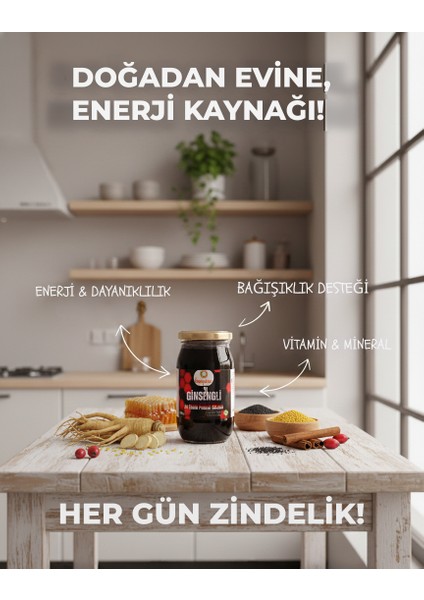 Ballı Ginsenkli Arı Sütlü Polenli Macun - Enerji & Solunum & Bağışıklık & Sindirim