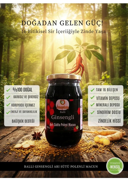 Ballı Ginsenkli Arı Sütlü Polenli Macun - Enerji & Solunum & Bağışıklık & Sindirim