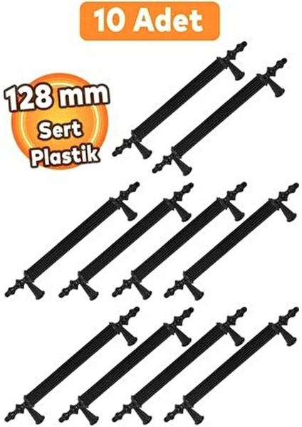 Polananit 10 Adet Mutfak Dolap Kapak Kulpu 128 mm Siyah Sert Plastik Kulp Şık Tasarım