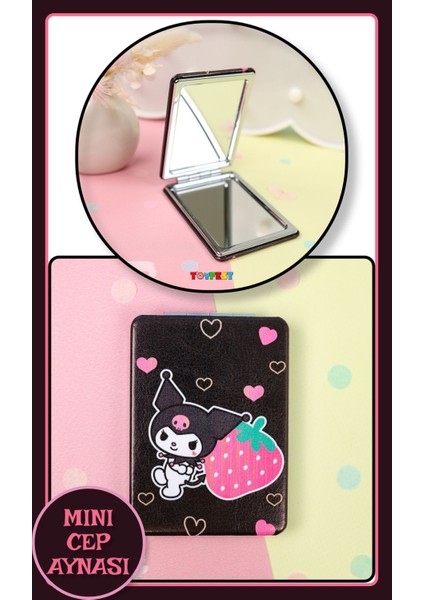 Kuromi Figürlü Mini Cep Aynası 8.6 cm x 6.2 cm - Siyah Çilek Model 3