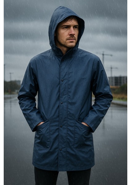 Pvc Kalın Yağmurluk Kapüşonlu 0.32 Mikron Kalınlık Fermuarlı Çıtçıtlı Su Geçirmez Iş Tipi Yağmurluk fiyatları