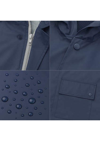 Pvc Kalın Yağmurluk Kapüşonlu 0.32 Mikron Kalınlık Fermuarlı Çıtçıtlı Su Geçirmez Iş Tipi Yağmurluk fırsatları