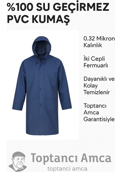 Pvc Kalın Yağmurluk Kapüşonlu 0.32 Mikron Kalınlık Fermuarlı Çıtçıtlı Su Geçirmez Iş Tipi Yağmurluk indirimleri
