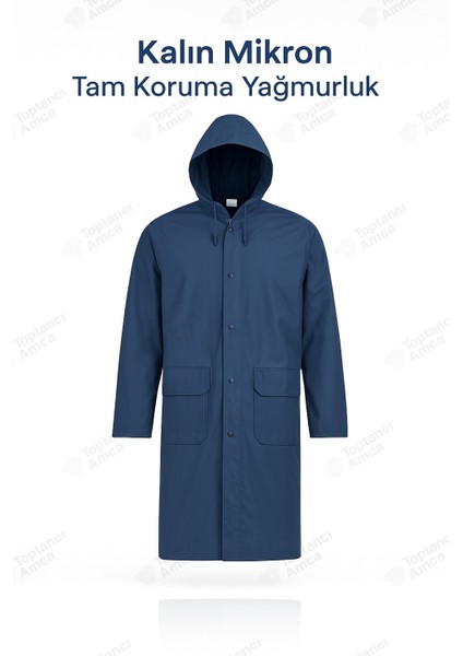 Pvc Kalın Yağmurluk Kapüşonlu 0.32 Mikron Kalınlık Fermuarlı Çıtçıtlı Su Geçirmez Iş Tipi Yağmurluk