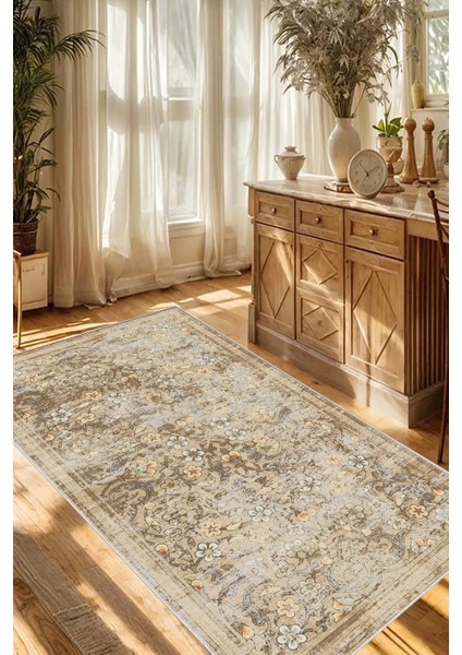 Kaymaz Taban Yıkanabilir Kalın Dokulu Halı Yolluk Mutfak Halısı Bej fırsatları