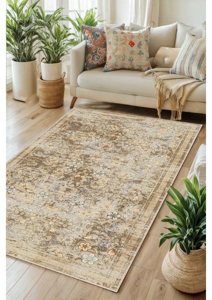 Kaymaz Taban Yıkanabilir Kalın Dokulu Halı Yolluk Mutfak Halısı Bej indirimleri