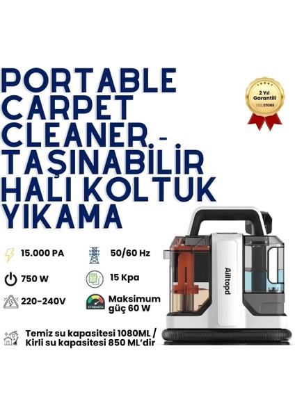 Taşınabilir Halı ve Koltuk Temizleme Makinesi Leke Sökücü Su Bazlı Vakumlu Temizlik Cihazı