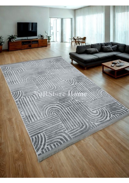 Gri ve Beyaz Saçaklı Kabartmalı Kaymaz Yıkanabilir Halı, Şık ve Dayanıklı Tasarım fiyatları