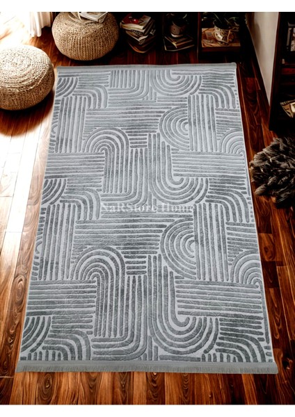 Gri ve Beyaz Saçaklı Kabartmalı Kaymaz Yıkanabilir Halı, Şık ve Dayanıklı Tasarım modelleri