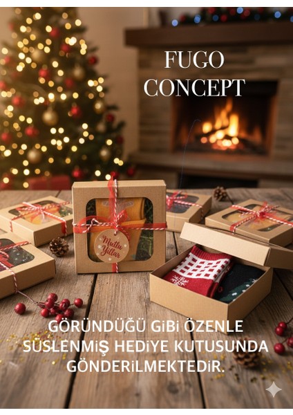 Kutulu 2 Çift Yılbaşı Çorabı Seti Noel Konseptli Hediyelik (Pamuklu)