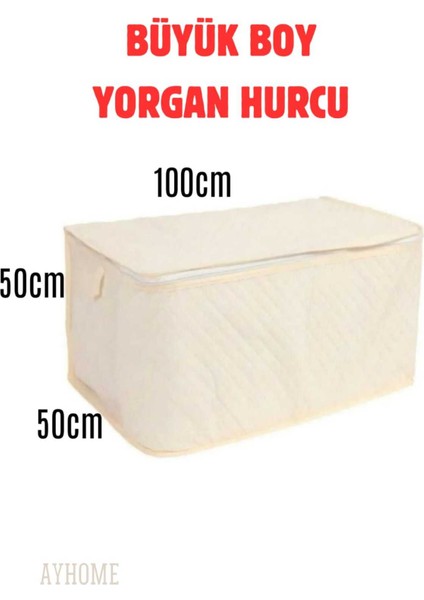 Büyük Boy Yorgan Döşek Hurcu 100X50 cm Fermuarlı Tela Kumaş Krem Renk