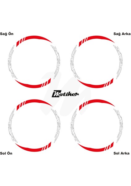 Cfmoto 250SR Geniş Jant Sticker Modeli 16'lı Kırmızı Beyaz modelleri