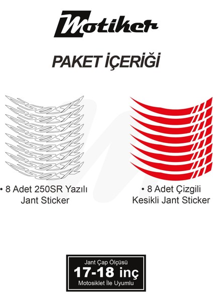 Cfmoto 250SR Geniş Jant Sticker Modeli 16'lı Kırmızı Beyaz fırsatları