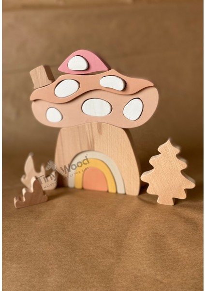 Ahşap Oyuncak Mantar Ev Puzzle Eğitsel Oyuncak