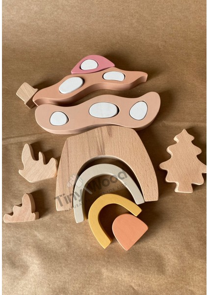 Ahşap Oyuncak Mantar Ev Puzzle Eğitsel Oyuncak fiyatları