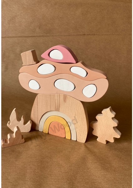 Ahşap Oyuncak Mantar Ev Puzzle Eğitsel Oyuncak modelleri