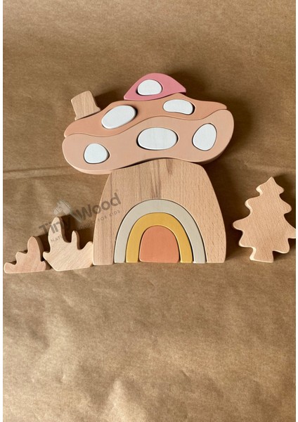 Ahşap Oyuncak Mantar Ev Puzzle Eğitsel Oyuncak indirimleri