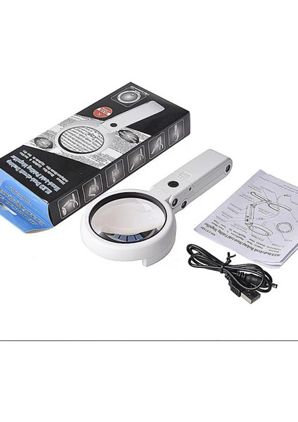 USB Şarj Edilebilir Katlanabilir 3.510X Büyüteç 8 Ledli Masa ve Eliçin Taşınabilir Büyüteç FS90RC - Lisinya