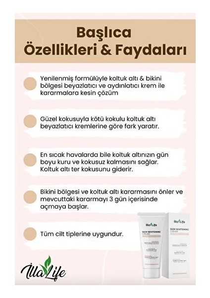 Koltuk Altı & Bikini Bölgesi Beyazlatıcı Krem – Cilt Tonu Açıcı 50 ML fiyatları
