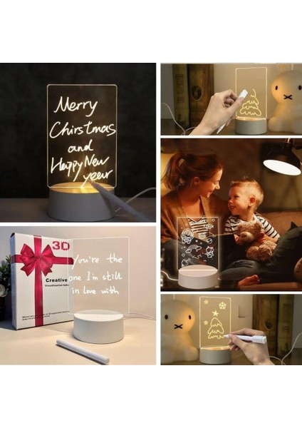 Buffer® USB Kablolu Işıklı Kendiliğinden Beyaz Kalemli-Silgili Kreatif 3D Görselleştirme LED Lambası