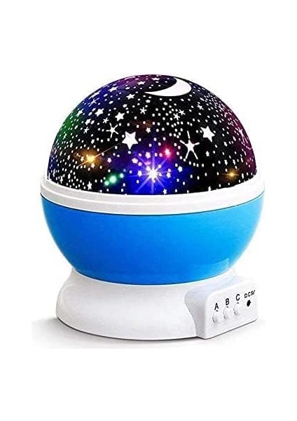 Mavi Dönen Renkli Ay Yıldızlı Gökyüzü Yansıtmalı Projeksiyon Gece Lambası Çocuk Bebek Parti Odası ( Lisinya )