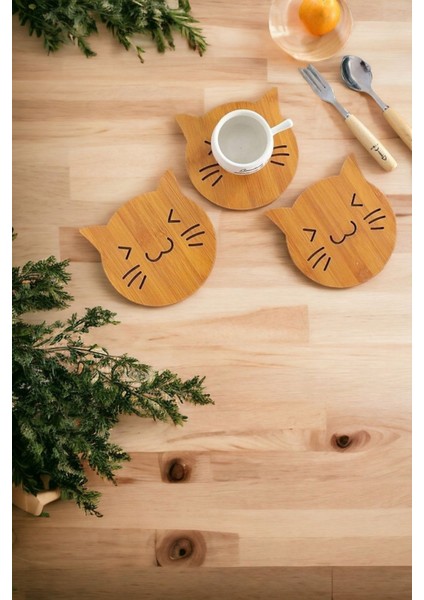 3'lü Kedi Figürlü Bardak Altlığı