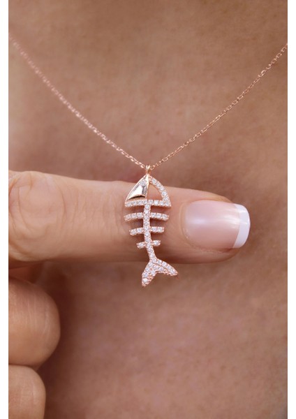 Zirkon Taşlı Balık Iskeleti Gümüş Kolye fiyatları