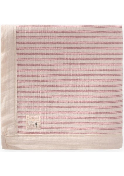 Kalın Biyeli Çift Kat Ham Battaniye 85X90 cm Gül Kurusu Çizgili