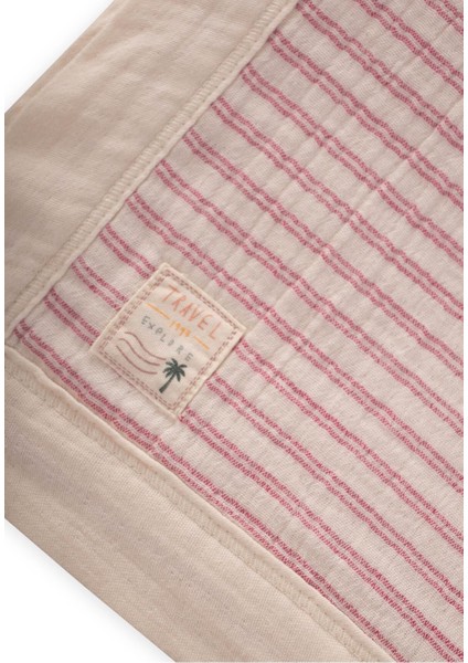 Kalın Biyeli Çift Kat Ham Battaniye 85X90 cm Gül Kurusu Çizgili modelleri