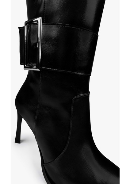 Kadın Emma Siyah Cilt Tokalı Topuklu Çizme fırsatları