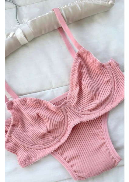 Kadın Pembe Penye Iç Çamaşır Takımı