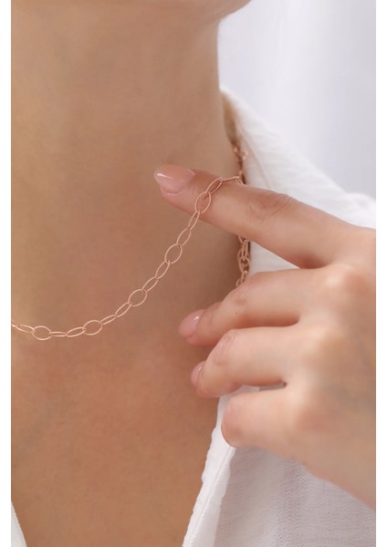 Minimal Oval Halka Detaylı Rose Kadın Gümüş Kolye fiyatları