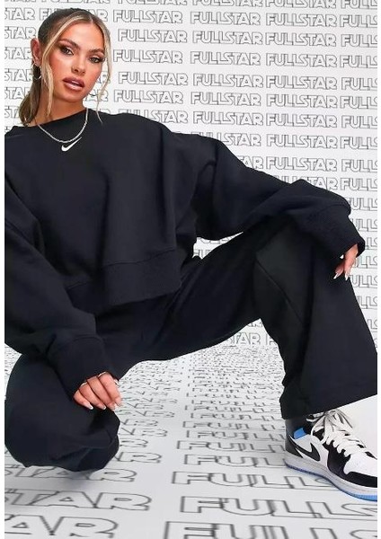 Sportswear Essential Collection Fleece Oversized Crew Kadın Sweatshirt Siyah