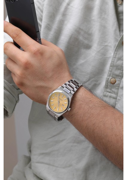 Sarı Kadranlı Gümüş Renk Erkek Kol Saati