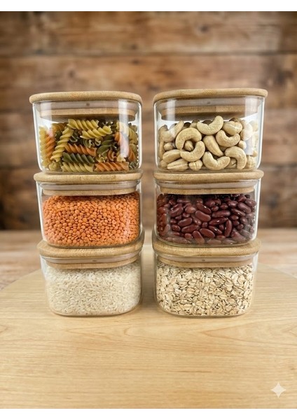 400 ml 6'lı Borosilikat Cam Kahvaltılık Seti | Bambu Vakumlu Kapaklı – Sızdırmaz Saklama Kabı