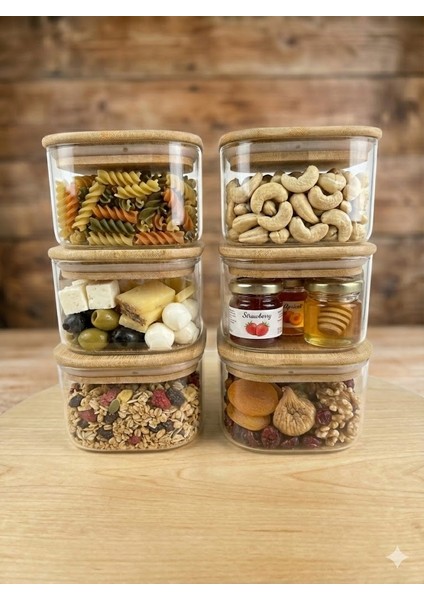 400 ml 6'lı Borosilikat Cam Kahvaltılık Seti | Bambu Vakumlu Kapaklı – Sızdırmaz Saklama Kabı fırsatları