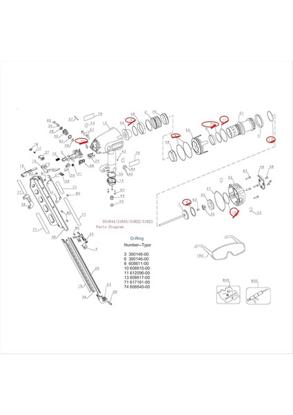 D15844 O-Ring Yeniden Inşa Kiti ve 647956-00 DEWALTD51845 D51822 641011-00 D51823 647620-00 (Yurt Dışından) modelleri