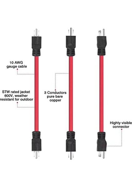 3 Sprong Erkek-Erkek Uzatma Kablosu Jeneratör Adaptör Kablosu Nema 5-15P Transfer Anahtarı Için 12AWG 125V (2ft) Abd Fişi (Yurt Dışından) fırsatları