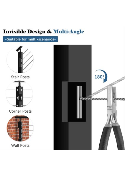 1/8 Inç Görünmez Kablo Korkuluk Terminali Geçiş Ankraj Açısı Paslanmaz Çelik Ayarlanabilir Kablo Korkuluk Donanımı 10 Adet (Yurt Dışından) fiyatları
