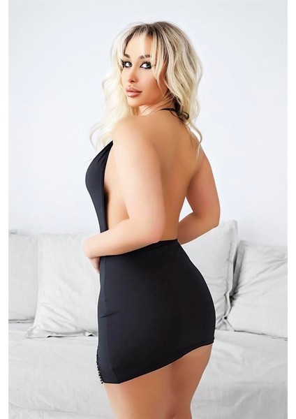 Arias Closet Bacak Kısmı Boncuk Detaylı Siyah Mini Fantezi Gecelik fiyatları