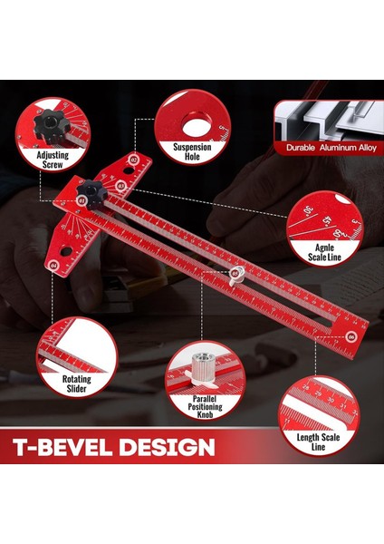 Ayarlanabilir Ahşap Işleme Scriber Işaretleme Hattı Cetveli Alüminyum Alaşım Kayan T-Kare Cetveli Hassas Çizgi Çizim Yardım Cetveli (Yurt Dışından) fırsatları