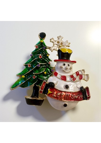 Çam Ağacı ve Kardan Adam Broş, Yılbaşı, Yeni Yıl Broş Boy 4 En 4 cm