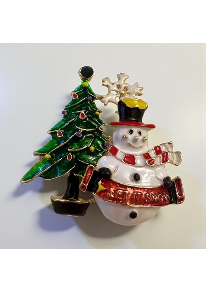 Çam Ağacı ve Kardan Adam Broş, Yılbaşı, Yeni Yıl Broş Boy 4 En 4 cm modelleri