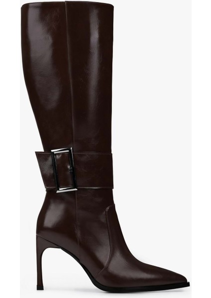 Kadın Emma Kahve Cilt Tokalı Topuklu Çizme fiyatları