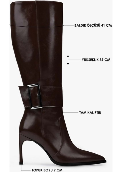 Kadın Emma Kahve Cilt Tokalı Topuklu Çizme modelleri