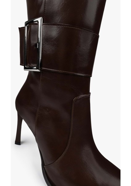 Kadın Emma Kahve Cilt Tokalı Topuklu Çizme fırsatları